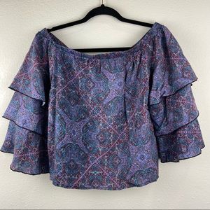 Ella Moss Women’s Size S Leora Off The Shoulder Navy Floral Top Bell sleeve